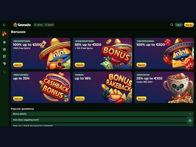 Bonus Casinacho Casino (Nacho Casino): compatibilità del pacchetto benvenuto con le meccaniche di gioco e cashback per ogni stile