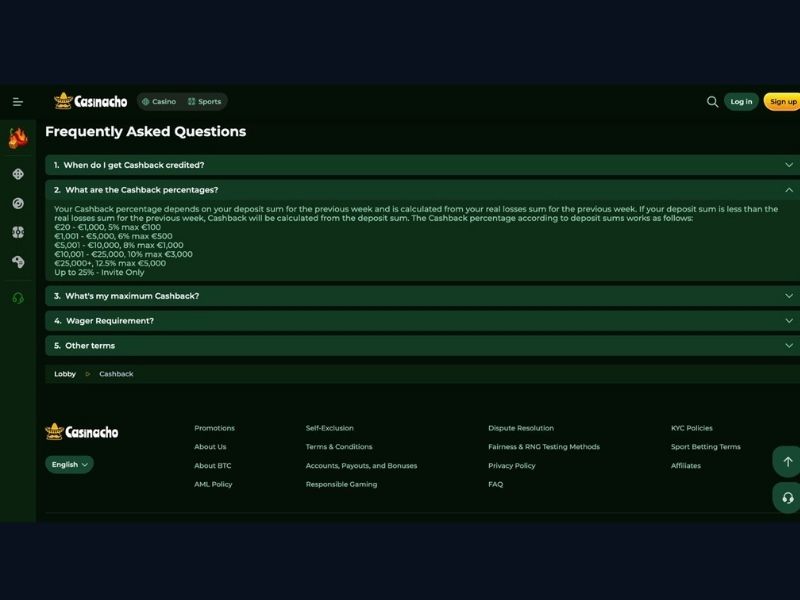 Registrazione su Casinacho Casino (Nacho Casino): conto e come navigare il catalogo per meccanica di gioco