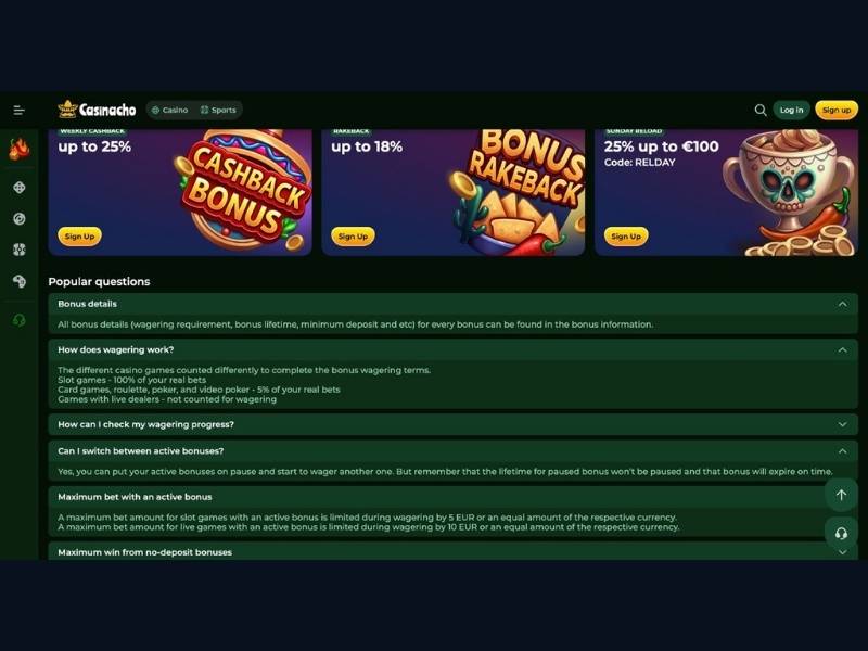 Pacchetto benvenuto e compatibilità meccaniche su Casinacho Casino Nacho Casino per l'Italia